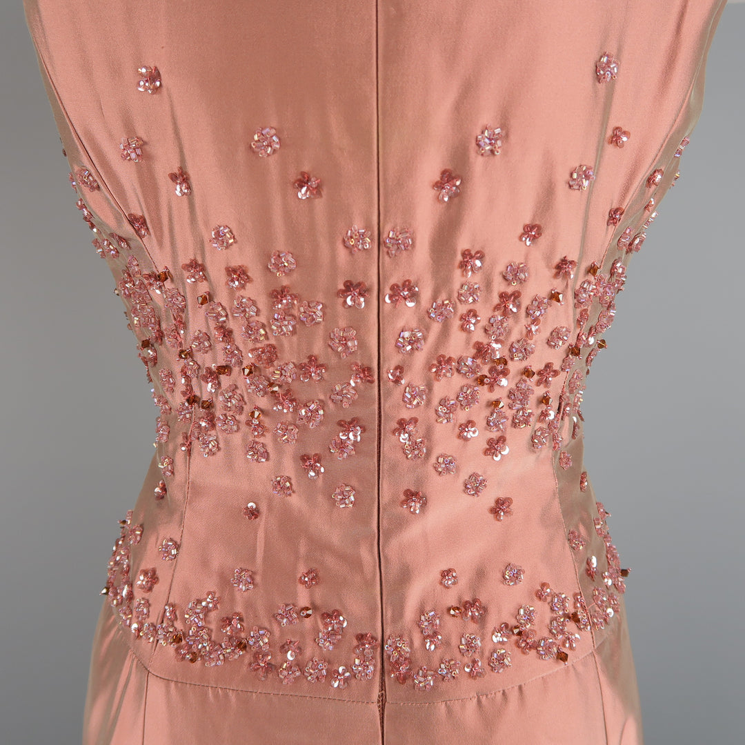 BADGLEY MISCHKA Size 10 Dusty Rose Silk Taffeta Beaded Bodice Evening Gown