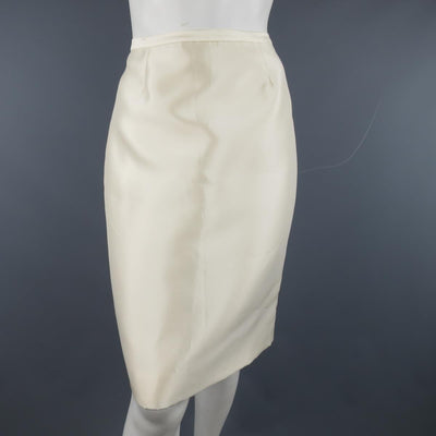 BADGLEY MISCHKA Size 6 Cream Structured Satin Pencil Skirt