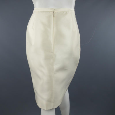 BADGLEY MISCHKA Size 6 Cream Structured Satin Pencil Skirt