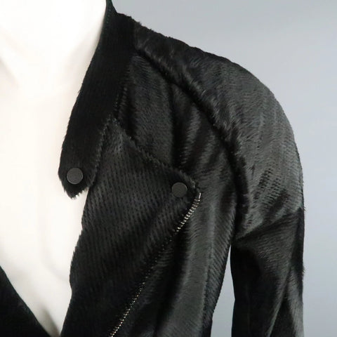 BAJA EAST Size M Black Perforated Ponyhair Leather and Twill Biker Jacket BAJA EAST