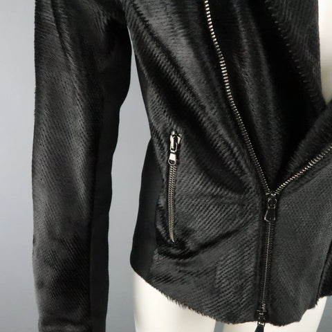 BAJA EAST Size M Black Perforated Ponyhair Leather and Twill Biker Jacket BAJA EAST