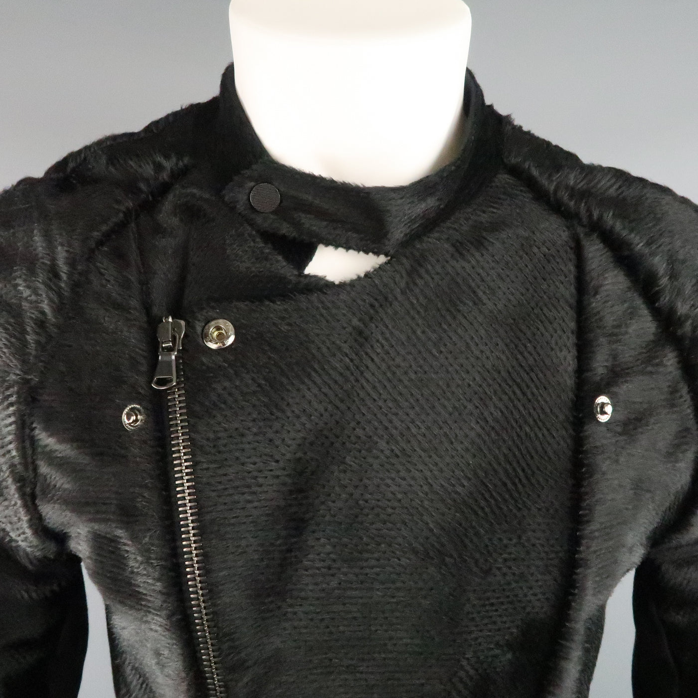 BAJA EAST Size M Black Perforated Ponyhair Leather and Twill Biker Jacket
