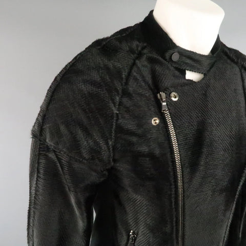 BAJA EAST Size M Black Perforated Ponyhair Leather and Twill Biker Jacket BAJA EAST