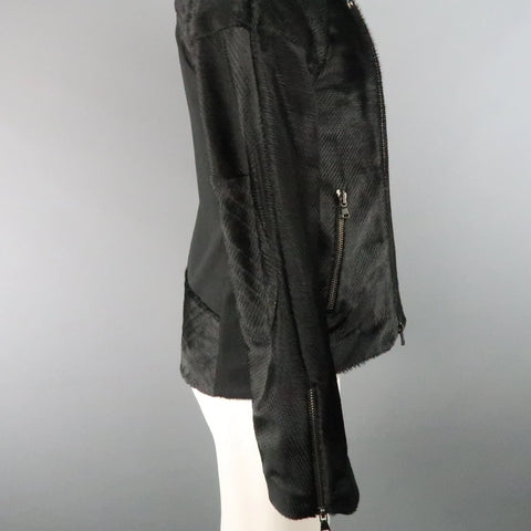BAJA EAST Size M Black Perforated Ponyhair Leather and Twill Biker Jacket BAJA EAST