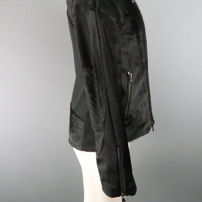 BAJA EAST Size M Black Perforated Ponyhair Leather and Twill Biker Jacket