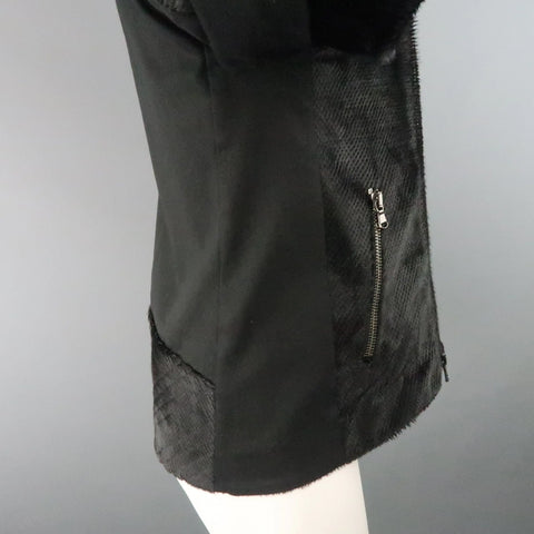 BAJA EAST Size M Black Perforated Ponyhair Leather and Twill Biker Jacket BAJA EAST