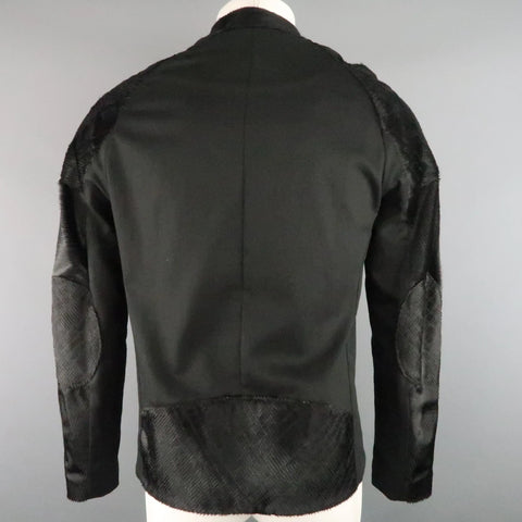 BAJA EAST Size M Black Perforated Ponyhair Leather and Twill Biker Jacket BAJA EAST
