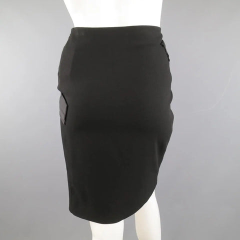 BALENCIAGA Size 4 Black Crepe Pleated Satin Panelled Pencil Skirt BALENCIAGA