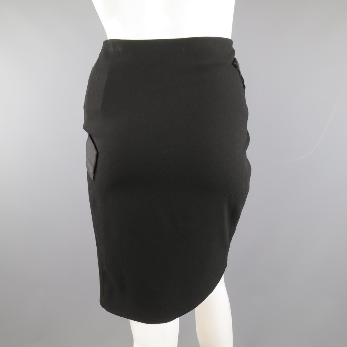 BALENCIAGA Size 4 Black Crepe Pleated Satin Panelled Pencil Skirt