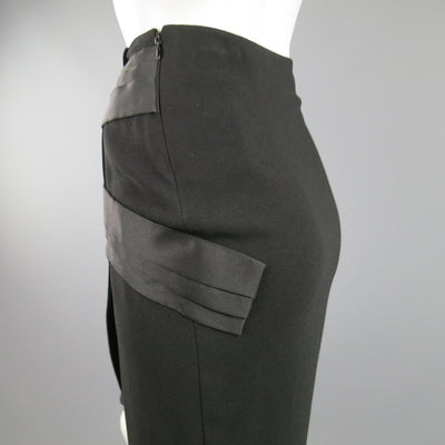 BALENCIAGA Size 4 Black Crepe Pleated Satin Panelled Pencil Skirt
