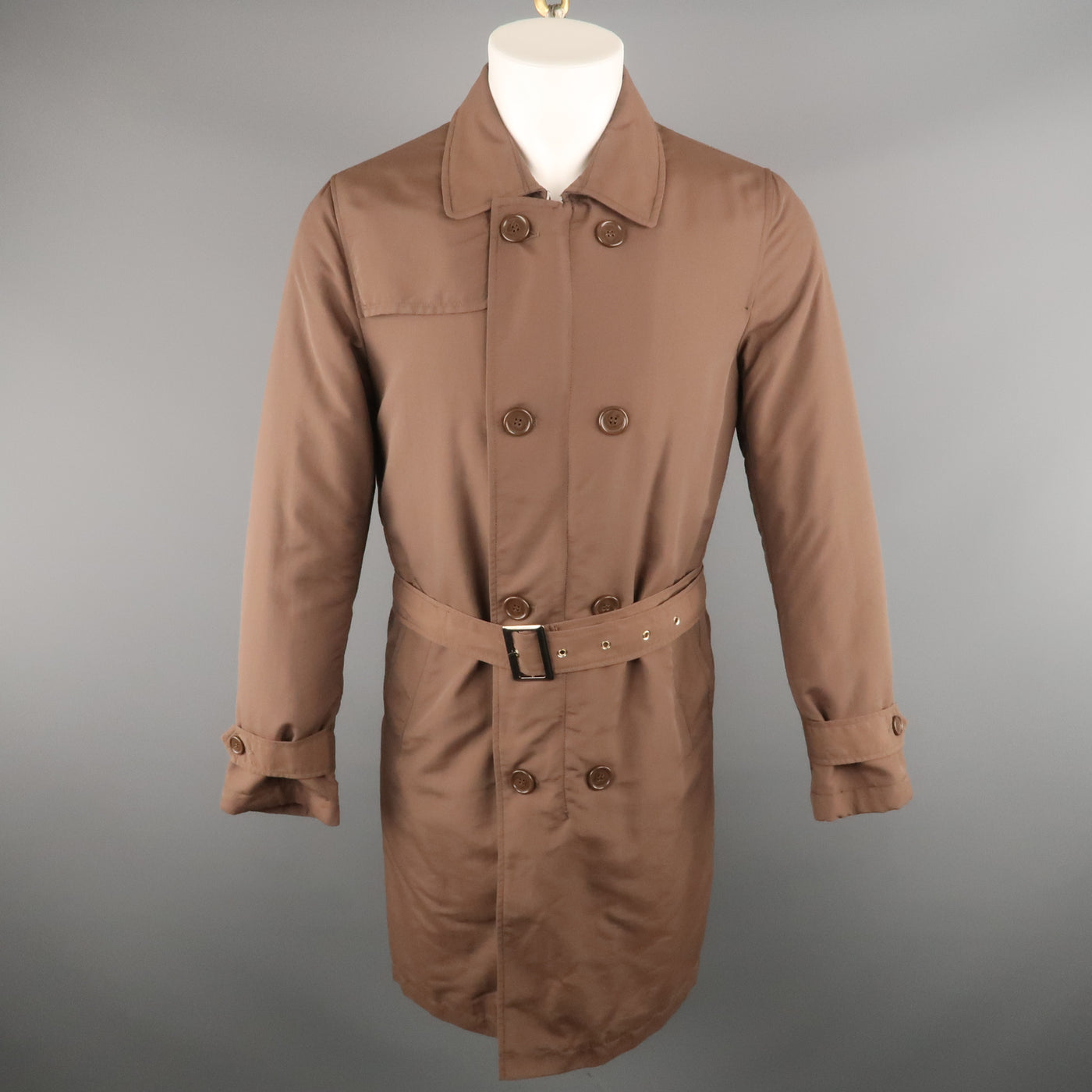 BALLANTYNE Chest Size XS Brown Solid Polyester / Cotton Belted Trenchcoat