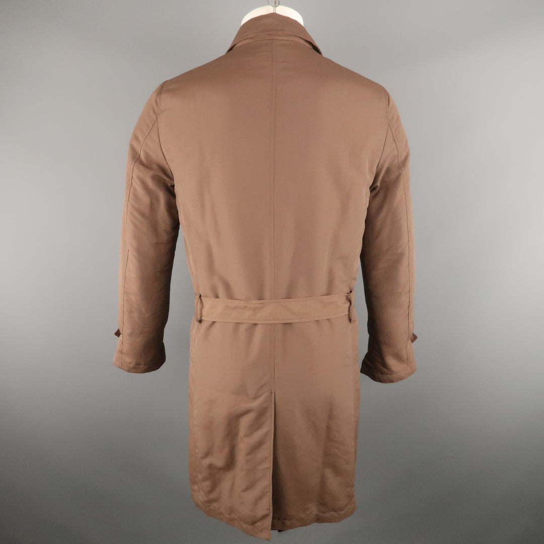 BALLANTYNE Chest Size XS Brown Solid Polyester / Cotton Belted Trenchcoat