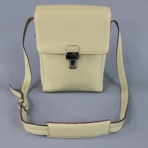 BALLY Mint Green Beige Textured Leather Cross Silver Buckle Body Bags BALLY