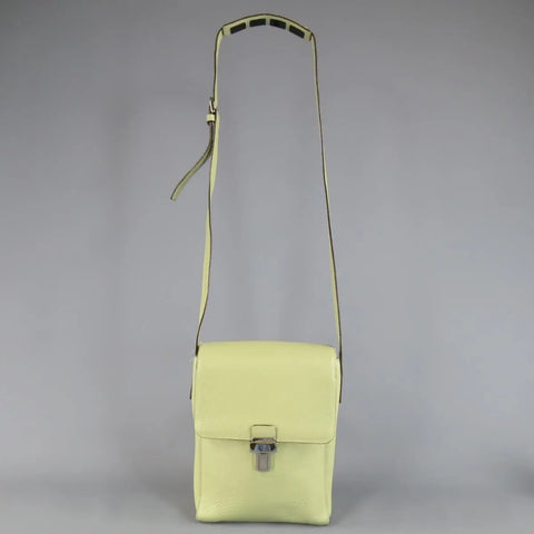 BALLY Mint Green Beige Textured Leather Cross Silver Buckle Body Bags BALLY