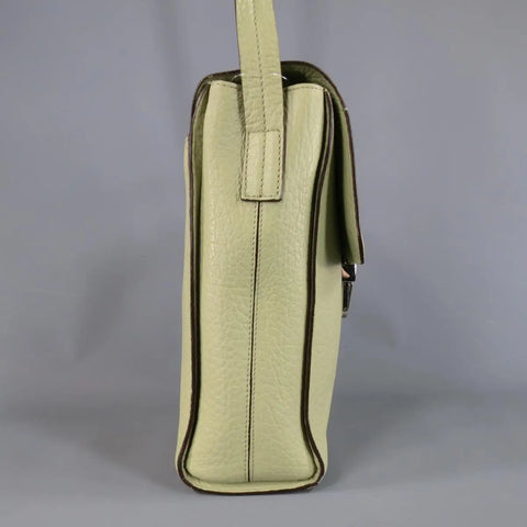 BALLY Mint Green Beige Textured Leather Cross Silver Buckle Body Bags BALLY