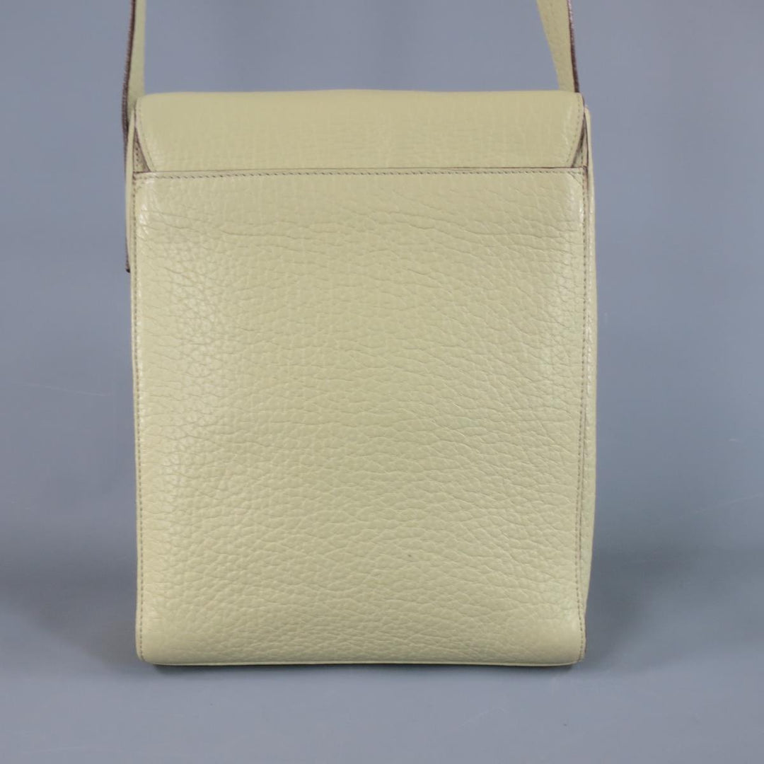 BALLY Mint Green Beige Textured Leather Cross Silver Buckle Body Bags