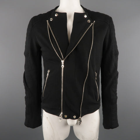 BALMAIN L Black Cotton / Linen Motorcycle Jacket