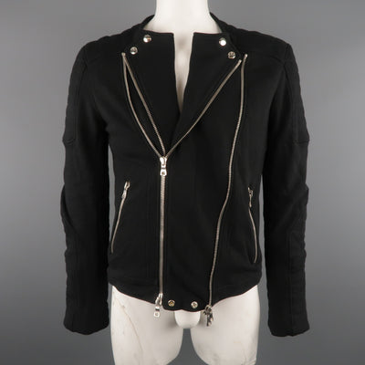 BALMAIN L Black Cotton / Linen Motorcycle Jacket
