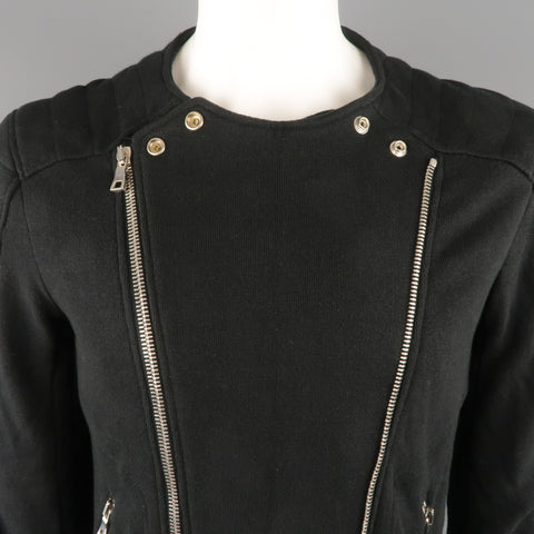 BALMAIN L Black Cotton / Linen Motorcycle Jacket