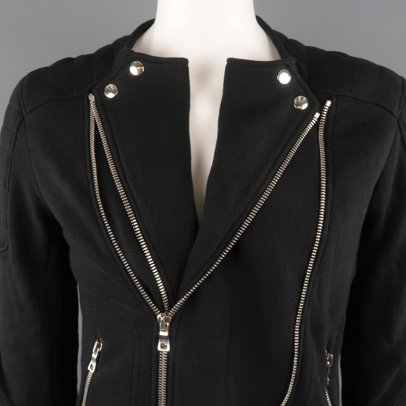 BALMAIN L Black Cotton / Linen Motorcycle Jacket