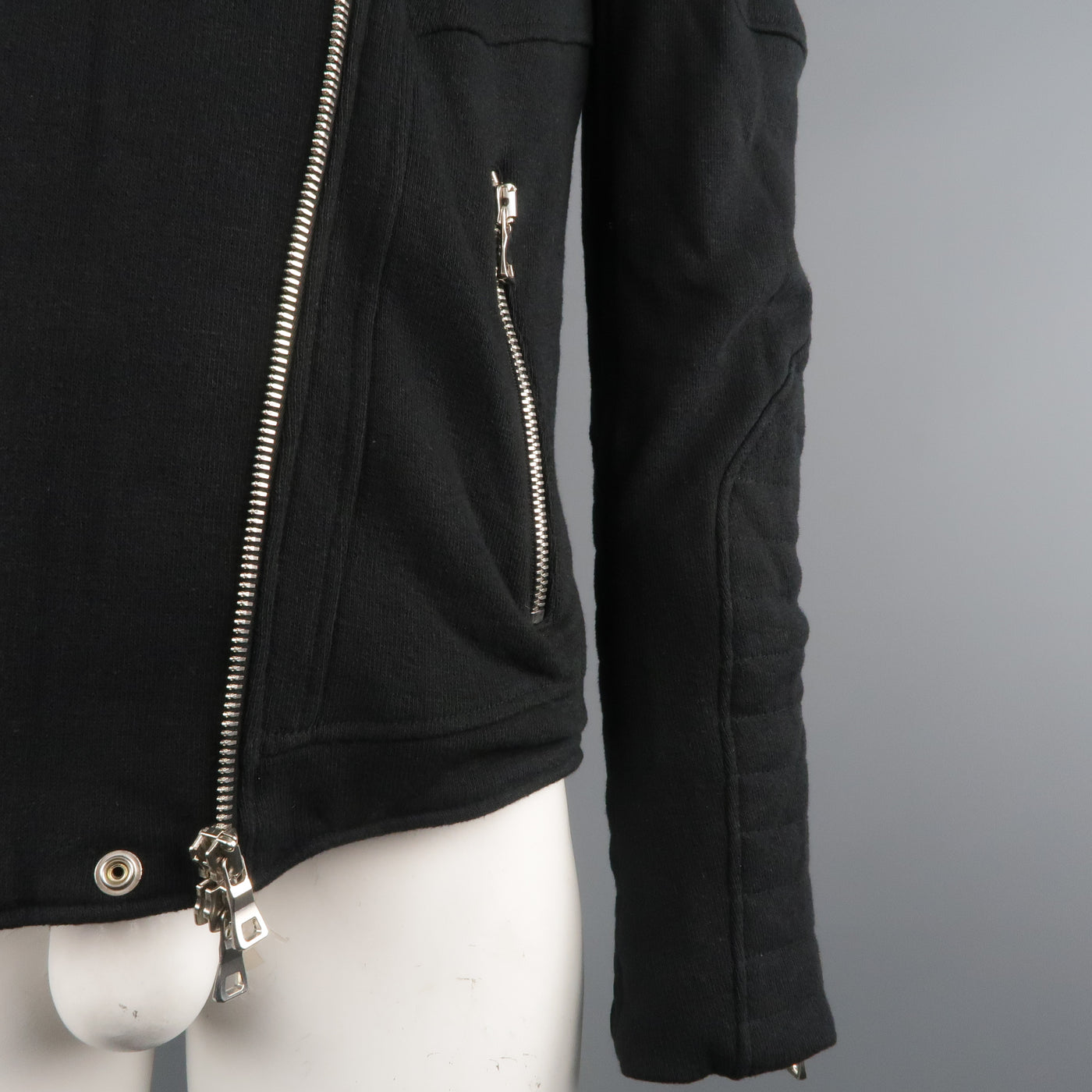 BALMAIN L Black Cotton / Linen Motorcycle Jacket