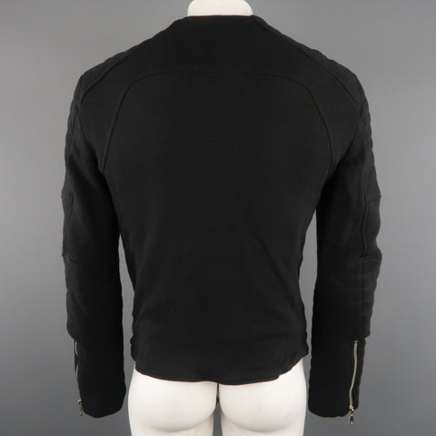 BALMAIN L Black Cotton / Linen Motorcycle Jacket