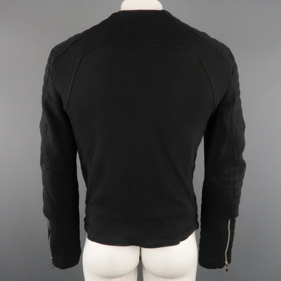 BALMAIN L Black Cotton / Linen Motorcycle Jacket