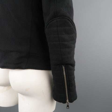 BALMAIN L Black Cotton / Linen Motorcycle Jacket