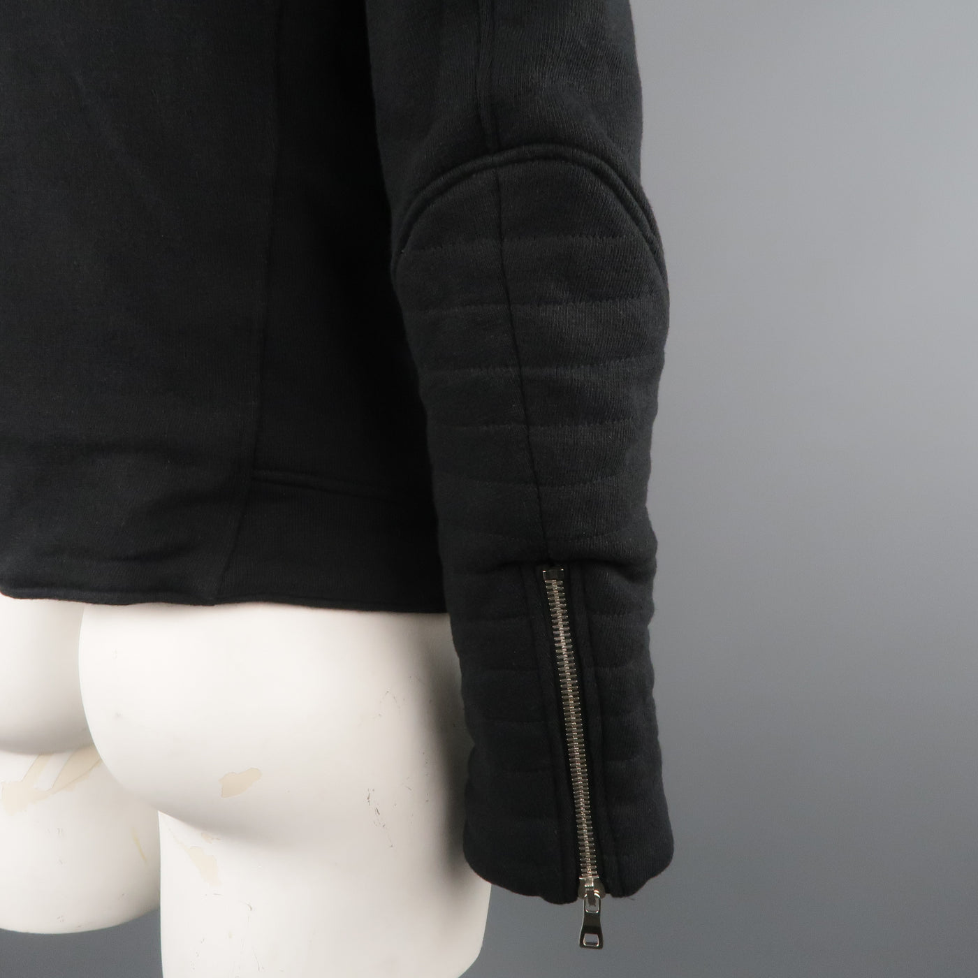 BALMAIN L Black Cotton / Linen Motorcycle Jacket