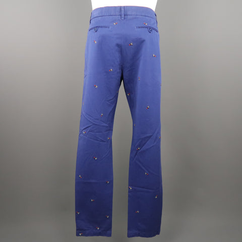 BAND OF OUTSIDERS Size 32 Navy Embroidery Cotton Button Fly Casual Pants
