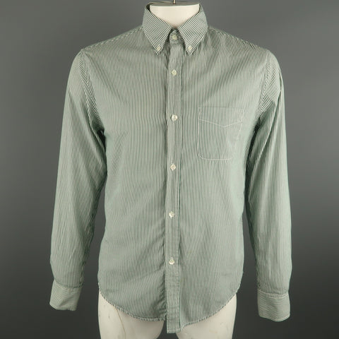 BAND OF OUTSIDERS Size L White & Green  Button Down Long Sleeve Shirt