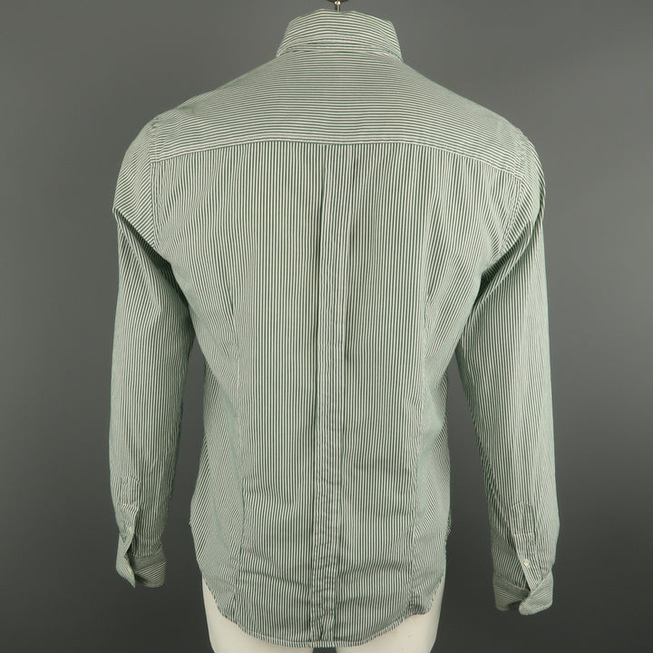 BAND OF OUTSIDERS Size L White & Green  Button Down Long Sleeve Shirt