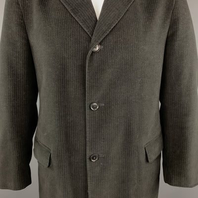 BARNEY'S NEW YORK 42 Black Cotton Notch Lapel Long Coat
