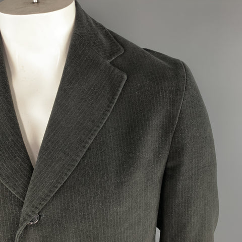 BARNEY'S NEW YORK 42 Black Cotton Notch Lapel Long Coat