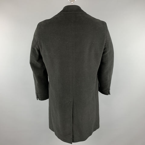 BARNEY'S NEW YORK 42 Black Cotton Notch Lapel Long Coat