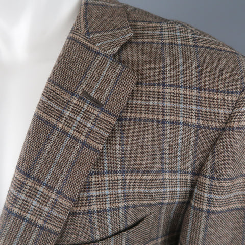 BARNEY'S NEW YORK Chest Size 44 Regular Brown Plaid Cashmere Sport Coat