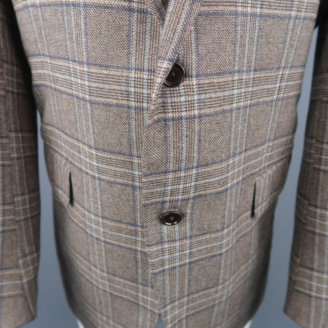 BARNEY'S NEW YORK Chest Size 44 Regular Brown Plaid Cashmere Sport Coat