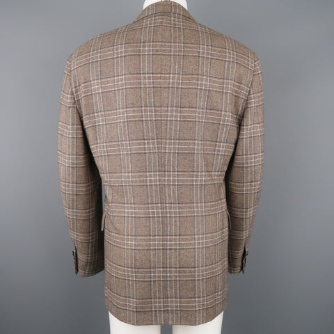 BARNEY'S NEW YORK Chest Size 44 Regular Brown Plaid Cashmere Sport Coat