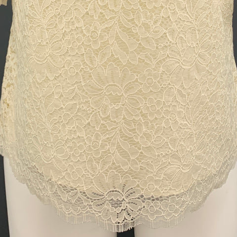 BARNEY'S NEW YORK Size 6 Cream Lace Short Sleeve  Blouse