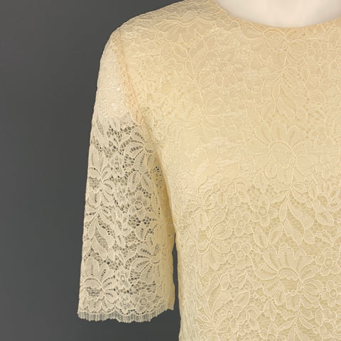 BARNEY'S NEW YORK Size 6 Cream Lace Short Sleeve  Blouse