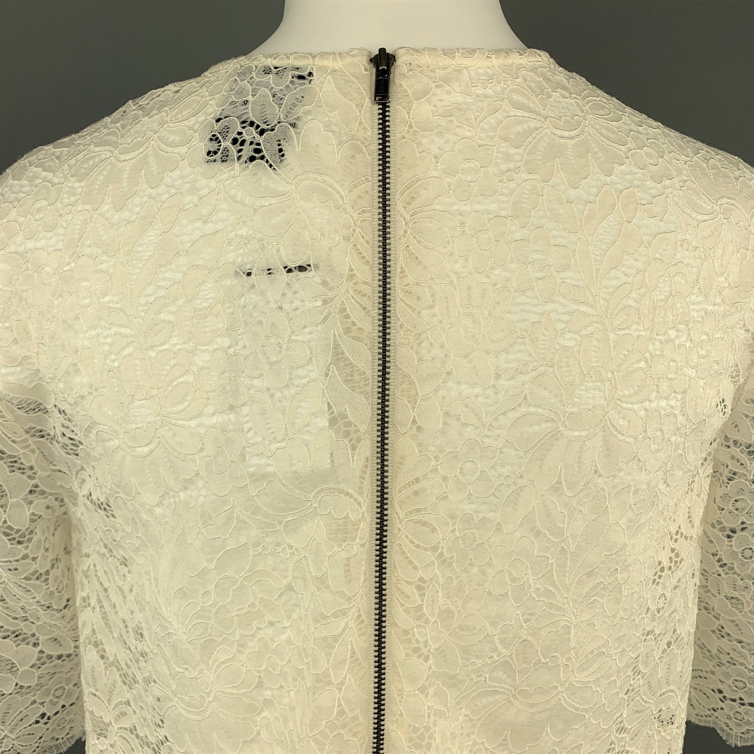 BARNEY'S NEW YORK Size 6 Cream Lace Short Sleeve  Blouse