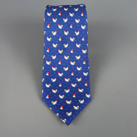 BATTISTONI Navy Rooster Print Silk Tie BATTISTONI