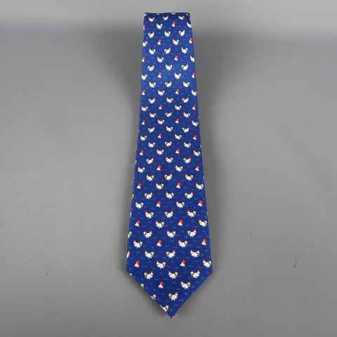 BATTISTONI Navy Rooster Print Silk Tie BATTISTONI