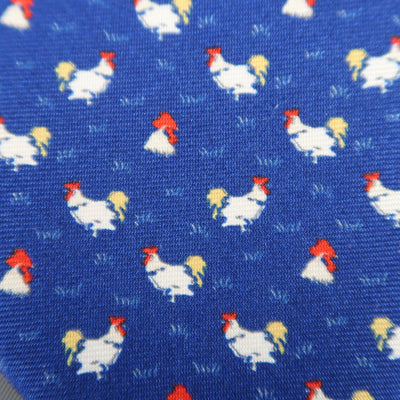 BATTISTONI Navy Rooster Print Silk Tie