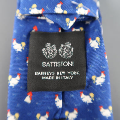 BATTISTONI Navy Rooster Print Silk Tie