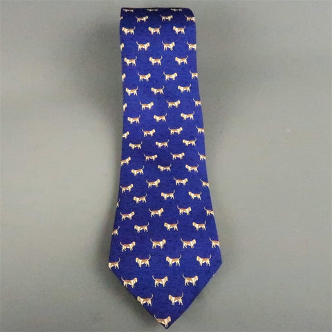 BATTISTONI Navy Silk Brown All Over Dog Print Tie