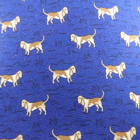 BATTISTONI Navy Silk Brown All Over Dog Print Tie