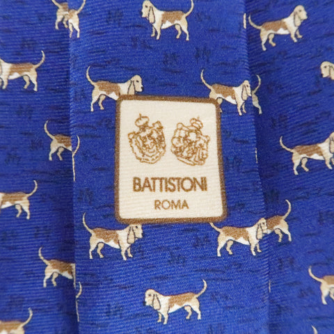 BATTISTONI Navy Silk Brown All Over Dog Print Tie