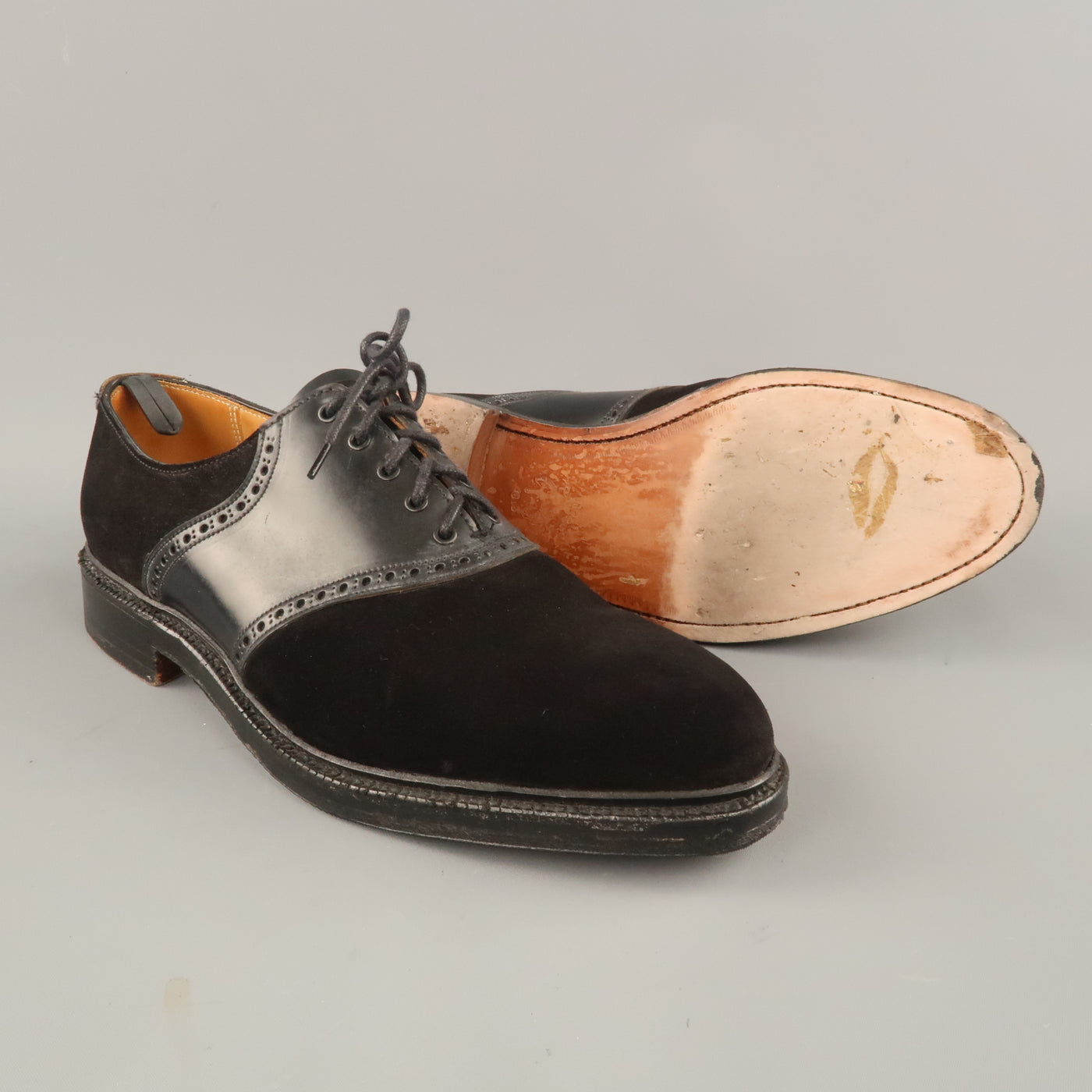 BLACK FLEECE Size 9.5 Black Suede & Leather Perforated Derby Lace Up Shoes