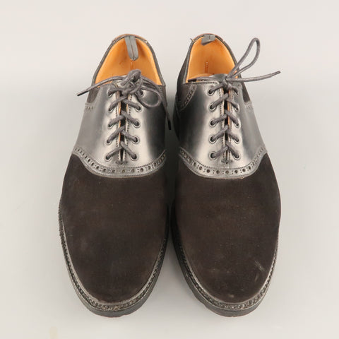 BLACK FLEECE Size 9.5 Black Suede & Leather Perforated Derby Lace Up Shoes